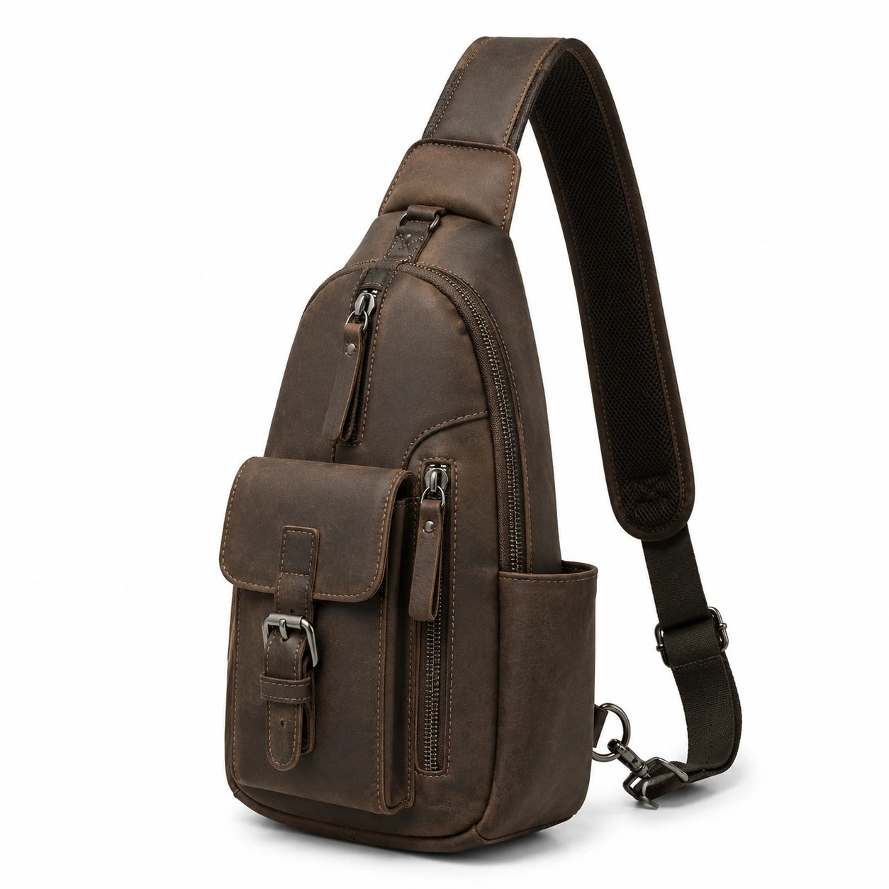 Borsa a tracolla 18 x 8 x 32 cm in poliuretano marrone effetto pelle con tasche e tracolla regolabile