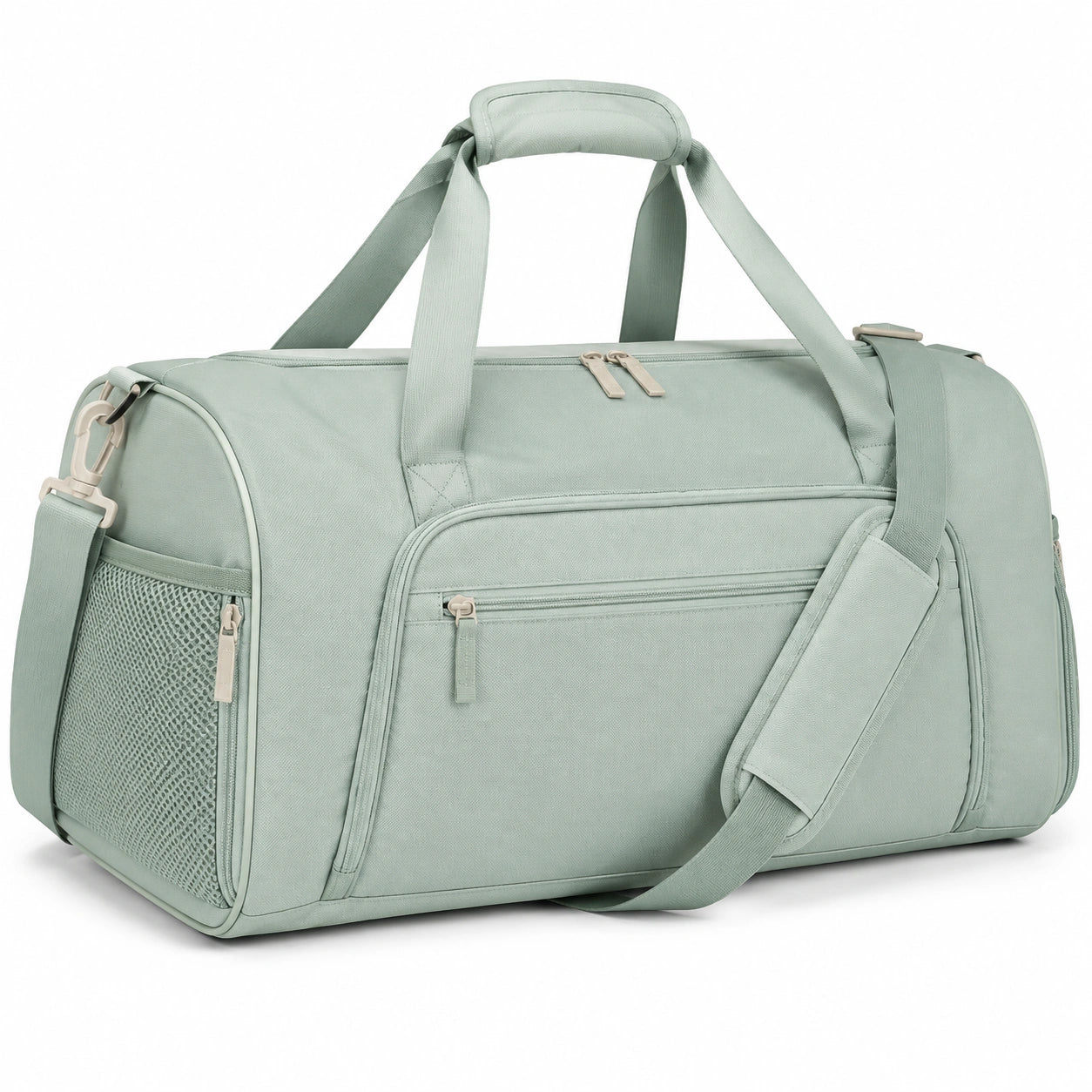 Borsone da viaggio 50x25x28 cm in tessuto sintetico verde salvia con tracolla regolabile