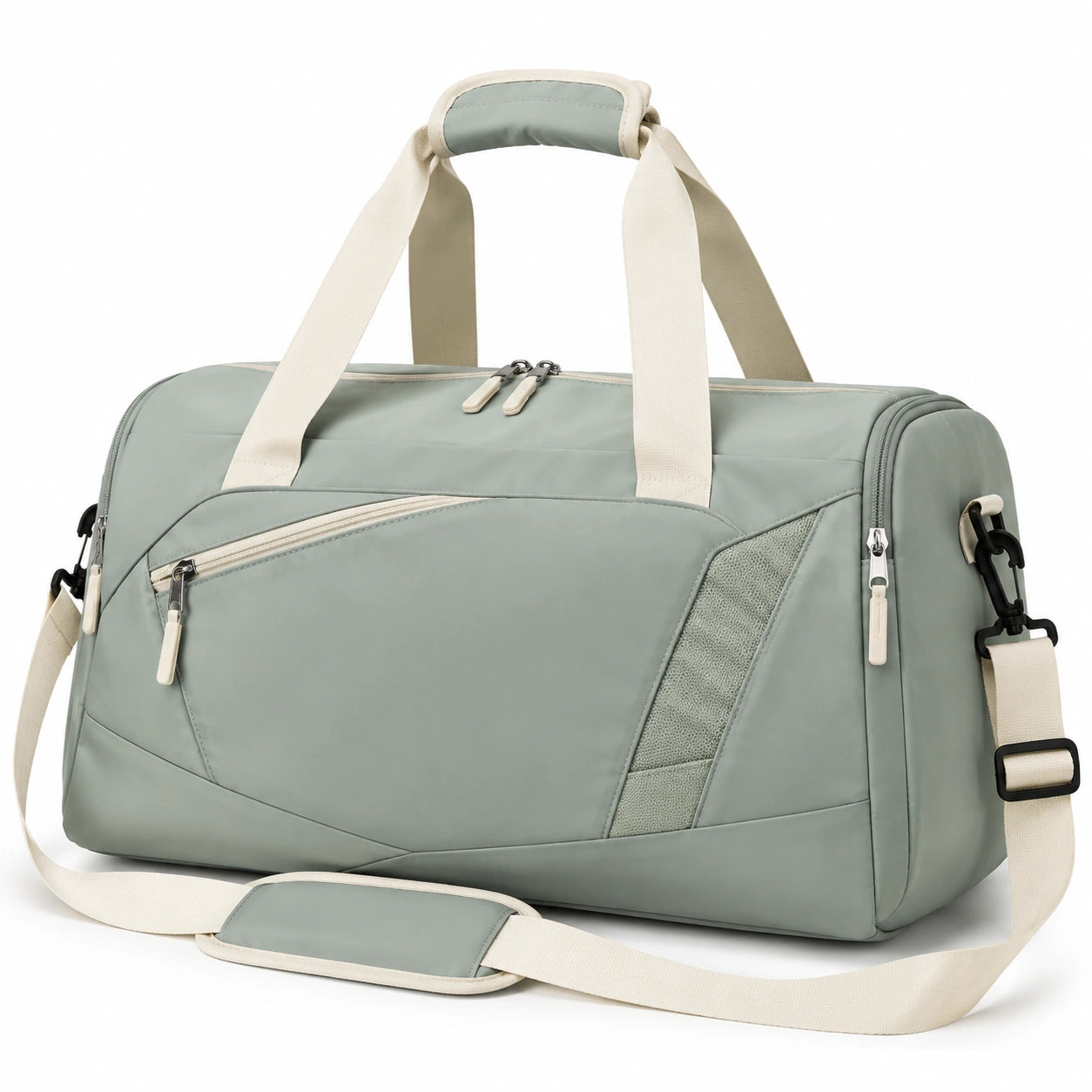 Borsone da viaggio 48x24x28 cm in tessuto sintetico verde salvia con tracolla regolabile stile sportivo
