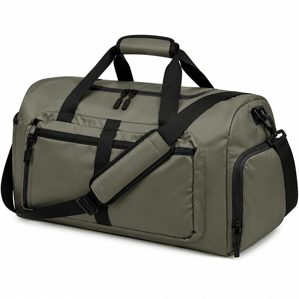 Borsone da viaggio 50 x 25 x 28 cm in tessuto sintetico verde oliva con tracolla e tasche con zip