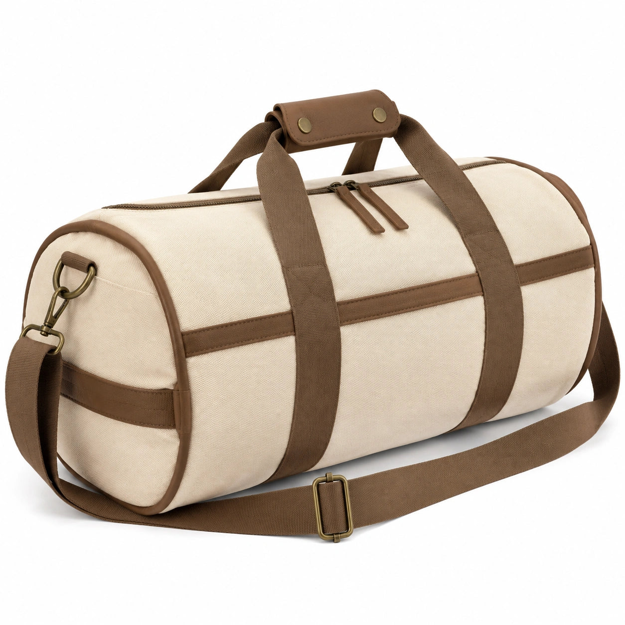 Borsone da viaggio 45 x 23 x 25 cm in tessuto beige e marrone con tracolla regolabile