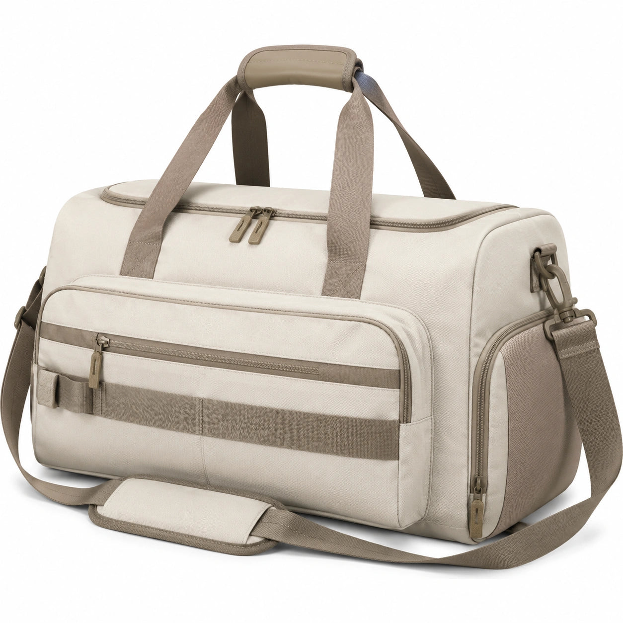Borsone da viaggio 50 x 25 x 30 cm in tessuto sintetico beige con tracolla stile sportivo