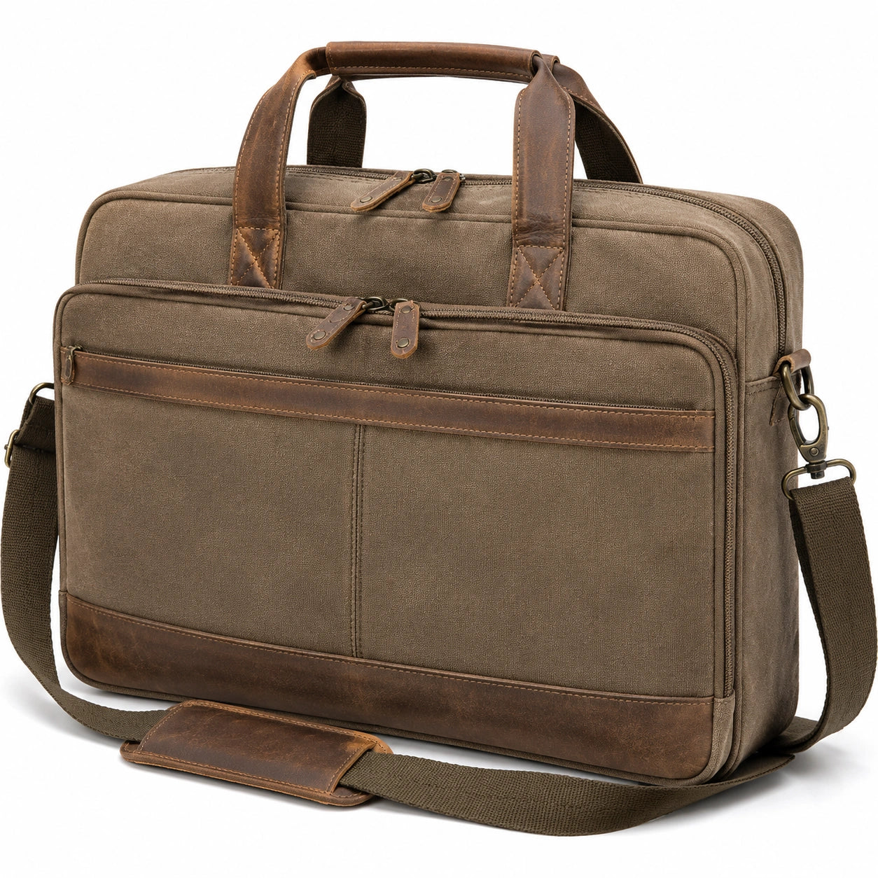 Borsa porta computer 40 cm in materiale effetto pelle marrone stile vintage con tracolla