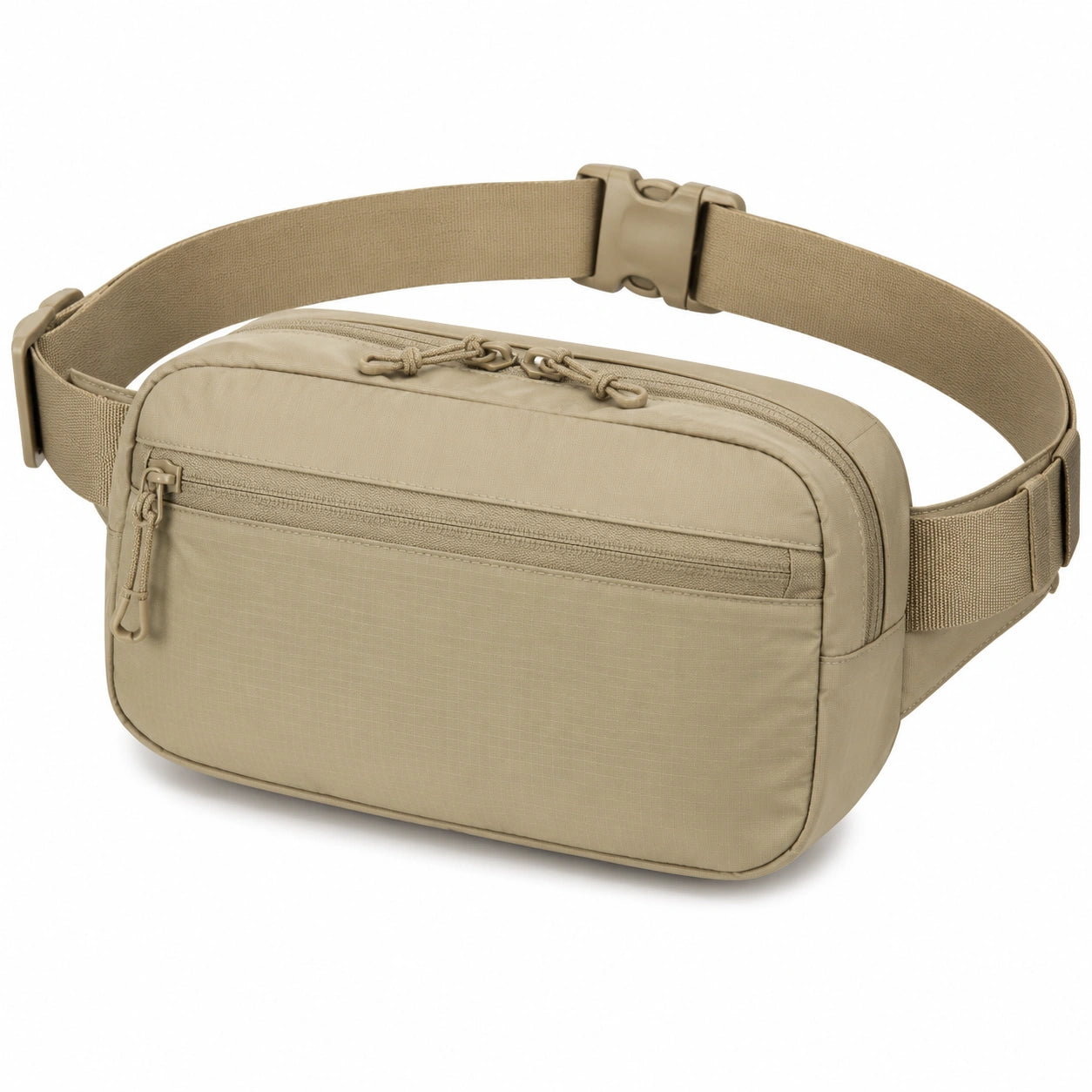 Marsupio 25 x 7 x 15 cm in tessuto sintetico beige con tasche zip e cintura regolabile