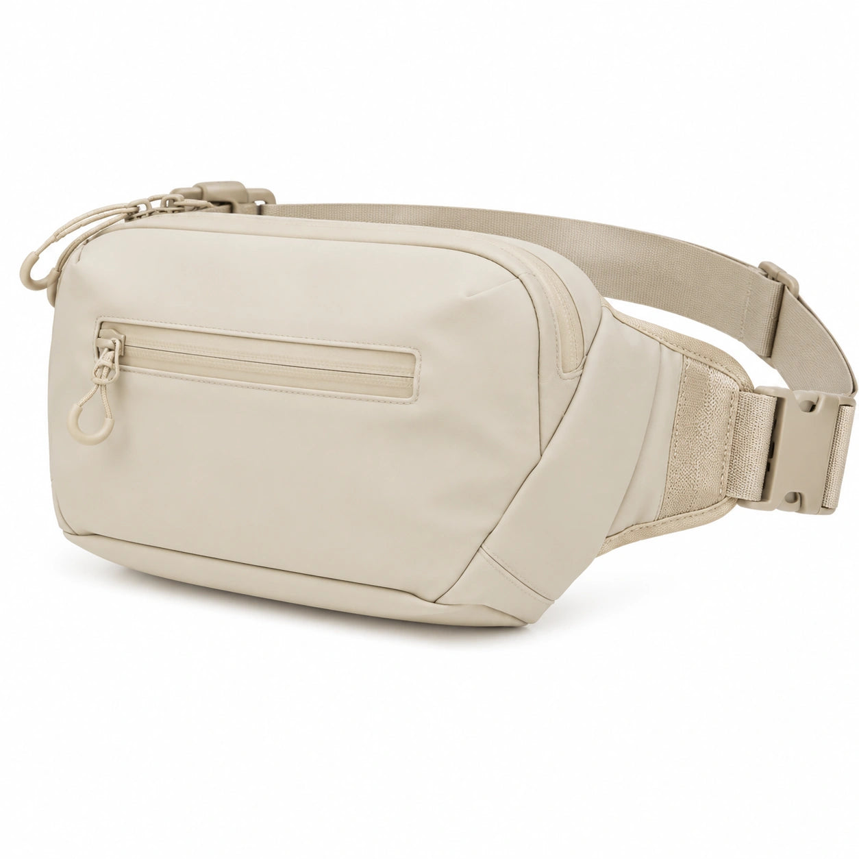 Marsupio 33 x 8 x 16 cm in tessuto sintetico beige con tasca zip e cintura regolabile