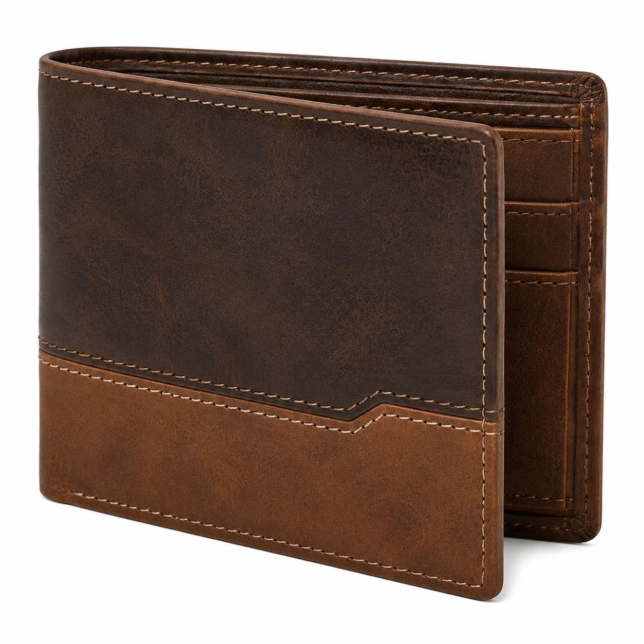 Portafoglio da uomo 12 x 9.5 x 2 cm in pelle marrone bicolore - pieghevole con portacarte