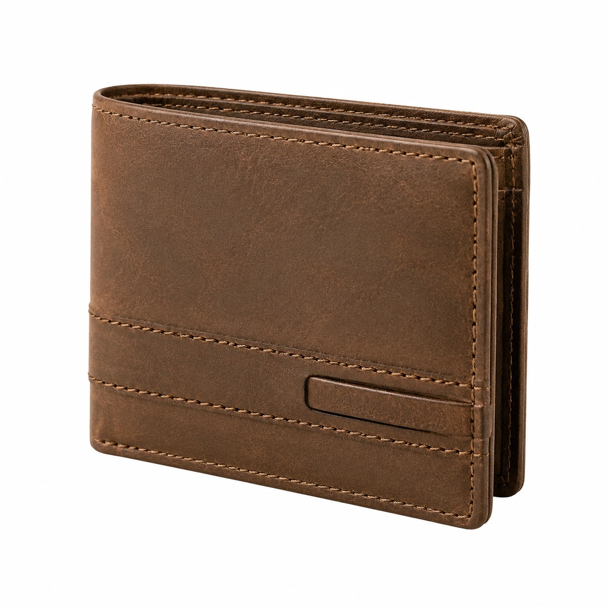 Portafoglio bifold 12 x 9.5 x 2 cm in pelle marrone con portatessere stile classico