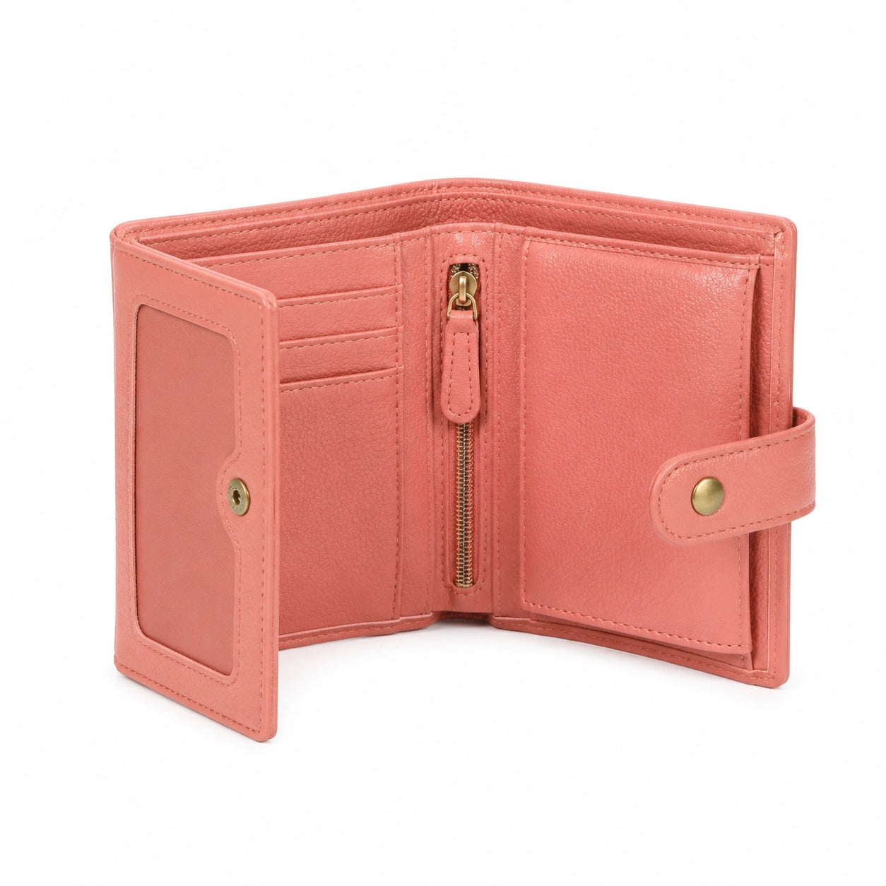 Portafoglio da donna 12 x 10 x 3 cm in similpelle rosa con chiusura a bottone