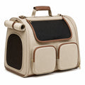 Trasportino per animali 46 x 28 x 33 cm in tessuto beige e marrone con rete - pieghevole e ventilato