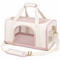Borsa trasporto animali 45 x 28 x 30 cm in tessuto beige rosa con rete ventilata