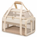 Trasportino per animali 45x28x30 cm in tessuto e rete beige con manici e ventilazione
