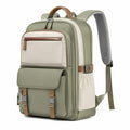 Zaino 32 x 18 x 45 cm in materiale sintetico verde salvia e beige per lavoro con tasche multiple