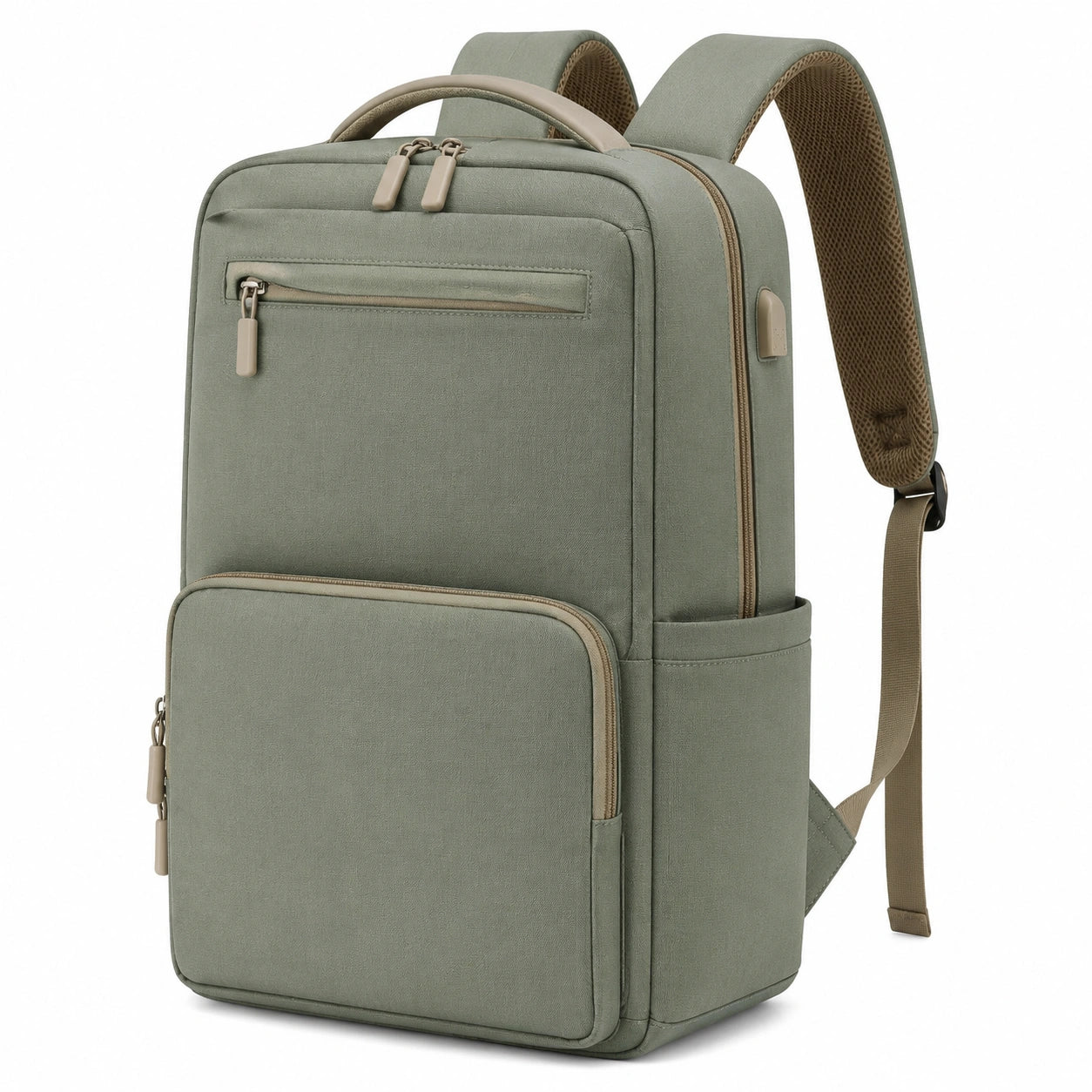 Zaino porta computer 30 x 15 x 42 cm in poliestere verde salvia con tasche multiple