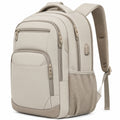 Zaino porta computer 30 x 18 x 45 cm in tessuto sintetico beige con scomparti multipli