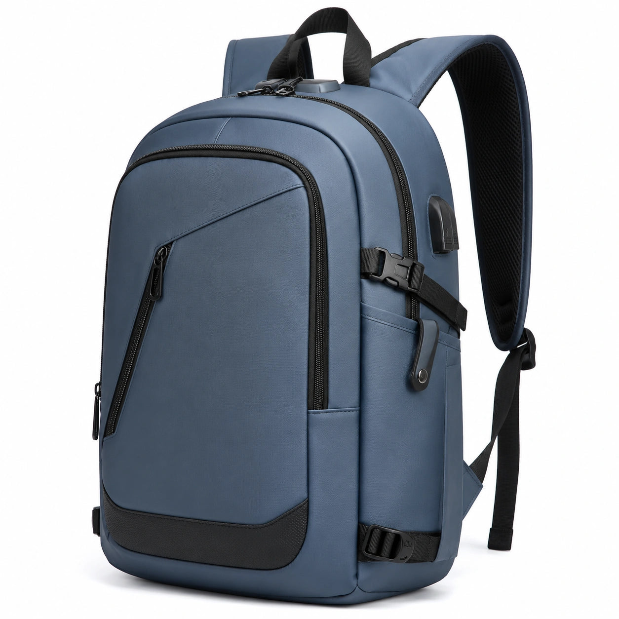 Zaino 32 x 18 x 46 cm in tessuto sintetico blu navy per lavoro e viaggio con porta USB
